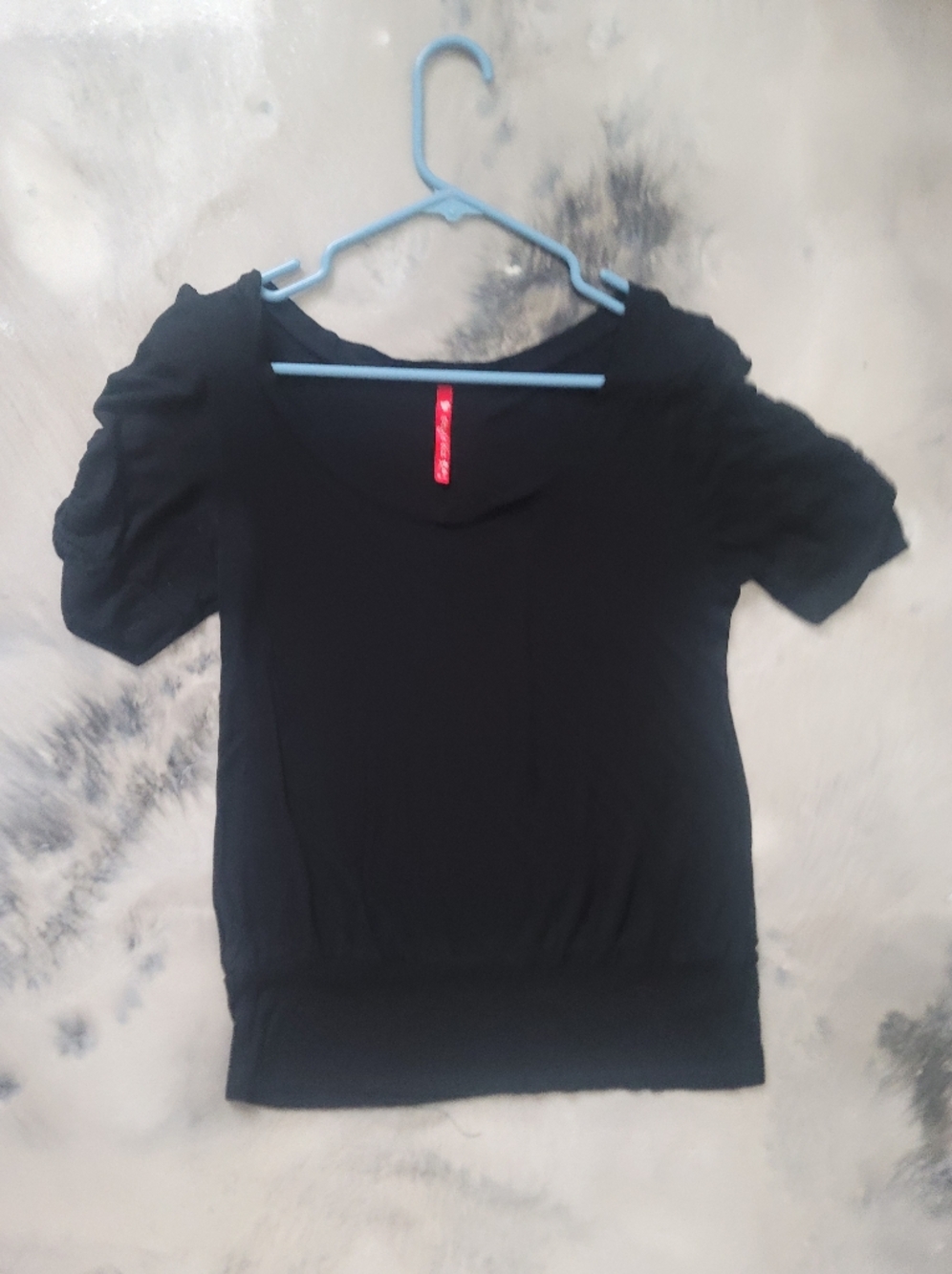 Black Short Sleeve Women's Tee with Subtle Puff Sleeve - Brand: